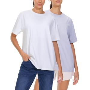 imageTHE GYM PEOPLE 2 Pack Womens Oversized T Shirts Casual Loose Fit Short Sleeve Tops Summer Crewneck Basic TeesWhiteLight Purple