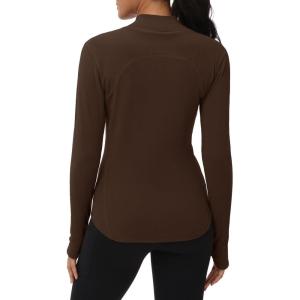 imageTHE GYM PEOPLE Fleece Mock Turtleneck Pullover Base Layer Shirts Long Sleeve Workout Tops with Thumb HoleCoffee