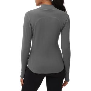 imageTHE GYM PEOPLE Fleece Mock Turtleneck Pullover Base Layer Shirts Long Sleeve Workout Tops with Thumb HoleGrey