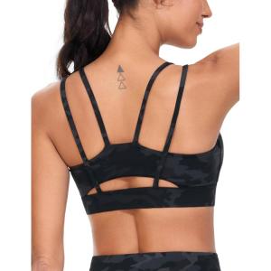 imageTHE GYM PEOPLE Womens Double Spaghetti Strap Sports Bras Supportive Strappy Workout Bra with PaddedBlackgrey Camo