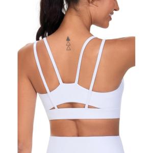 imageTHE GYM PEOPLE Womens Double Spaghetti Strap Sports Bras Supportive Strappy Workout Bra with PaddedWhite