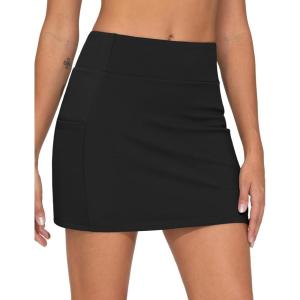 imageTHE GYM PEOPLE Womens High Waisted Golf Skorts Tennis Mini Athletic Active Skirts Builtin Shorts with 3 PocketsBlack