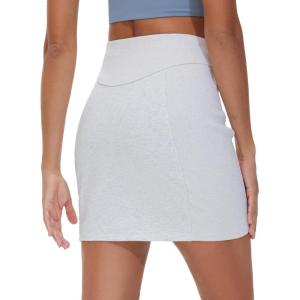 imageTHE GYM PEOPLE Womens High Waisted Sweat Skirts Lounge Workout Mini Pencil Short SkirtHeather White
