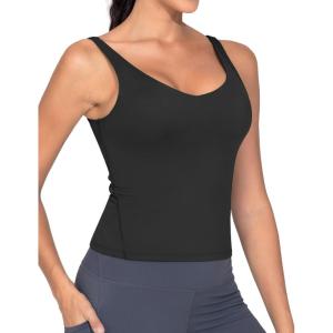 imageTHE GYM PEOPLE Womens Longline Sports Bra Wirefree Padded Workout Yoga Tank TopBlack