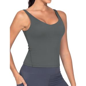 imageTHE GYM PEOPLE Womens Longline Sports Bra Wirefree Padded Workout Yoga Tank TopDark Grey