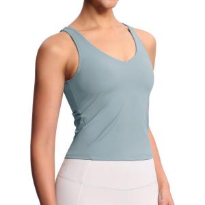 imageTHE GYM PEOPLE Womens Longline Sports Bra Wirefree Padded Workout Yoga Tank TopDenim Blue