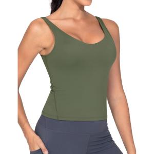 imageTHE GYM PEOPLE Womens Longline Sports Bra Wirefree Padded Workout Yoga Tank TopOlive Green