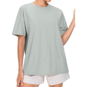 imageTHE GYM PEOPLE Womens Oversized T Shirts Summer Casual Short Sleeve Tops Crewneck Loose Workout Basic TeesGrey
