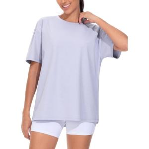 imageTHE GYM PEOPLE Womens Oversized T Shirts Summer Casual Short Sleeve Tops Crewneck Loose Workout Basic TeesLight Purple