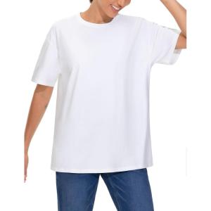 imageTHE GYM PEOPLE Womens Oversized T Shirts Summer Casual Short Sleeve Tops Crewneck Loose Workout Basic TeesWhite