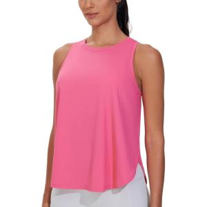 imageTHE GYM PEOPLE Womens Racerback Workout Tank Tops Split Side Loose Fit Sleeveless Yoga Running Shirts with Curved HemBright Pink
