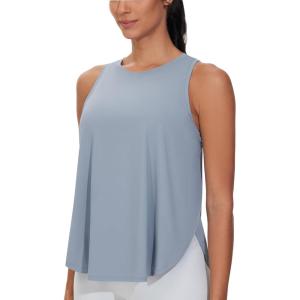 imageTHE GYM PEOPLE Womens Racerback Workout Tank Tops Split Side Loose Fit Sleeveless Yoga Running Shirts with Curved HemGrey Blue