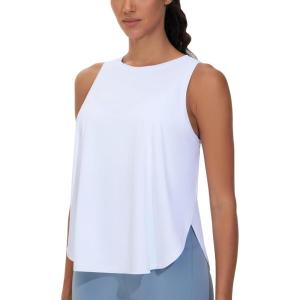 imageTHE GYM PEOPLE Womens Racerback Workout Tank Tops Split Side Loose Fit Sleeveless Yoga Running Shirts with Curved HemWhite