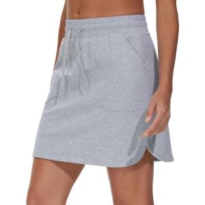 imageTHE GYM PEOPLE Womens Sweat Skirts Drawstring Cotton Casual Work Lounge Jersey Skirt with Square PocketsGrey
