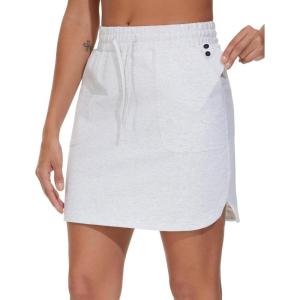 imageTHE GYM PEOPLE Womens Sweat Skirts Drawstring Cotton Casual Work Lounge Jersey Skirt with Square PocketsHeather White