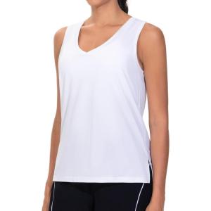 imageTHE GYM PEOPLE Womens V Neck Tank Tops Stretchy Loose Fit Sleeveless Workout Shirts Quick Dry Yoga Tops with Side SplitWhite