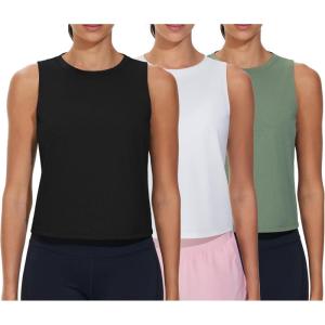 imageTHE GYM PEOPLE Womens Workout Tank Tops 3 Pack Quick Dry Athletic Running Sleeveless ShirtsBlackWhiteGreen