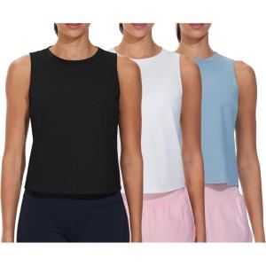 imageTHE GYM PEOPLE Womens Workout Tank Tops 3 Pack Quick Dry Athletic Running Sleeveless ShirtsBlackWhiteInk Blue