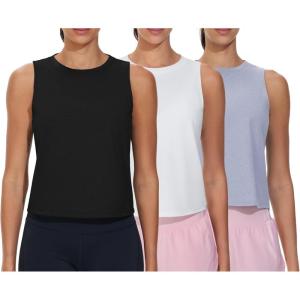 imageTHE GYM PEOPLE Womens Workout Tank Tops 3 Pack Quick Dry Athletic Running Sleeveless ShirtsBlackWhiteLight Purple