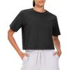 imageTHE GYM PEOPLE 2 Pack Womens Workout Crop Tops Boxy Short Sleeve Athletic Running Basic Cropped TShirtsBlackBlack