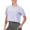 imageTHE GYM PEOPLE 2 Pack Womens Workout Crop Tops Boxy Short Sleeve Athletic Running Basic Cropped TShirtsWhiteLight Purple