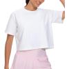 imageTHE GYM PEOPLE 2 Pack Womens Workout Crop Tops Boxy Short Sleeve Athletic Running Basic Cropped TShirtsWhiteWhite