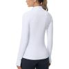 imageTHE GYM PEOPLE Womens Half Zip Golf Workout Shirts Long Sleeve Soft Warm Yoga Athletic Pullover Sweatshirts with Thumb HoleWhite
