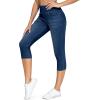 imageTHE GYM PEOPLE Womens High Waisted Stretchy Capri Jeggings Pants Tummy Control Pull on Skinny Jean Leggings with PocketsDark Blue