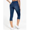 imageTHE GYM PEOPLE Womens High Waisted Stretchy Capri Jeggings Pants Tummy Control Pull on Skinny Jean Leggings with PocketsDark Blue