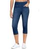 imageTHE GYM PEOPLE Womens High Waisted Stretchy Capri Jeggings Pants Tummy Control Pull on Skinny Jean Leggings with PocketsDark Blue