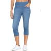 imageTHE GYM PEOPLE Womens High Waisted Stretchy Capri Jeggings Pants Tummy Control Pull on Skinny Jean Leggings with PocketsDenim Blue