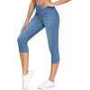imageTHE GYM PEOPLE Womens High Waisted Stretchy Capri Jeggings Pants Tummy Control Pull on Skinny Jean Leggings with PocketsDenim Blue
