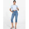 imageTHE GYM PEOPLE Womens High Waisted Stretchy Capri Jeggings Pants Tummy Control Pull on Skinny Jean Leggings with PocketsDenim Blue