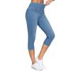 imageTHE GYM PEOPLE Womens High Waisted Stretchy Capri Jeggings Pants Tummy Control Pull on Skinny Jean Leggings with PocketsDenim Blue
