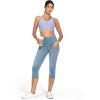 imageTHE GYM PEOPLE Womens High Waisted Stretchy Capri Jeggings Pants Tummy Control Pull on Skinny Jean Leggings with PocketsDenim Light Blue