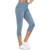 imageTHE GYM PEOPLE Womens High Waisted Stretchy Capri Jeggings Pants Tummy Control Pull on Skinny Jean Leggings with PocketsDenim Light Blue