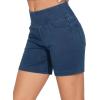 imageTHE GYM PEOPLE Womens High Waisted Stretchy Jean Shorts Summer Skinny Denim Shorts with PocketsDark Blue