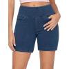 imageTHE GYM PEOPLE Womens High Waisted Stretchy Jean Shorts Summer Skinny Denim Shorts with PocketsDark Blue