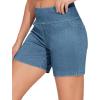 imageTHE GYM PEOPLE Womens High Waisted Stretchy Jean Shorts Summer Skinny Denim Shorts with PocketsDenim Blue
