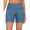 imageTHE GYM PEOPLE Womens High Waisted Stretchy Jean Shorts Summer Skinny Denim Shorts with PocketsDenim Blue