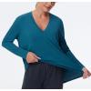 imageTHE GYM PEOPLE Womens Long Sleeve Workout Shirts Loose Fit VNeck Running TShirts TopsDark Blue Green