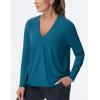 imageTHE GYM PEOPLE Womens Long Sleeve Workout Shirts Loose Fit VNeck Running TShirts TopsDark Blue Green