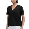 imageTHE GYM PEOPLE Womens Loose Fit Workout TShirts V Neck Short Sleeve Running Yoga Lounge Tee TopsBlack