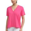 imageTHE GYM PEOPLE Womens Loose Fit Workout TShirts V Neck Short Sleeve Running Yoga Lounge Tee TopsBright Pink