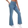 imageTHE GYM PEOPLE Womens Tummy Control Bell Bottom Jeans High Waisted Wide Leg Flare Pants Jeggings with PocketsDenim Blue