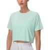 imageTHE GYM PEOPLE Womens Workout Crop Top TShirt Short Sleeve Boxy Yoga Running Cropped Basic TeeSoft Green