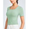 imageTHE GYM PEOPLE Womens Workout Crop Tops Short Sleeve Ribbed Ice Silk Fabric Slim Fit Square Neck Running Shirts