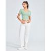imageTHE GYM PEOPLE Womens Workout Crop Tops Short Sleeve Ribbed Ice Silk Fabric Slim Fit Square Neck Running Shirts