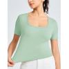 imageTHE GYM PEOPLE Womens Workout Crop Tops Short Sleeve Ribbed Ice Silk Fabric Slim Fit Square Neck Running Shirts