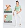 imageTHE GYM PEOPLE Womens Workout Crop Tops Short Sleeve Ribbed Ice Silk Fabric Slim Fit Square Neck Running Shirts